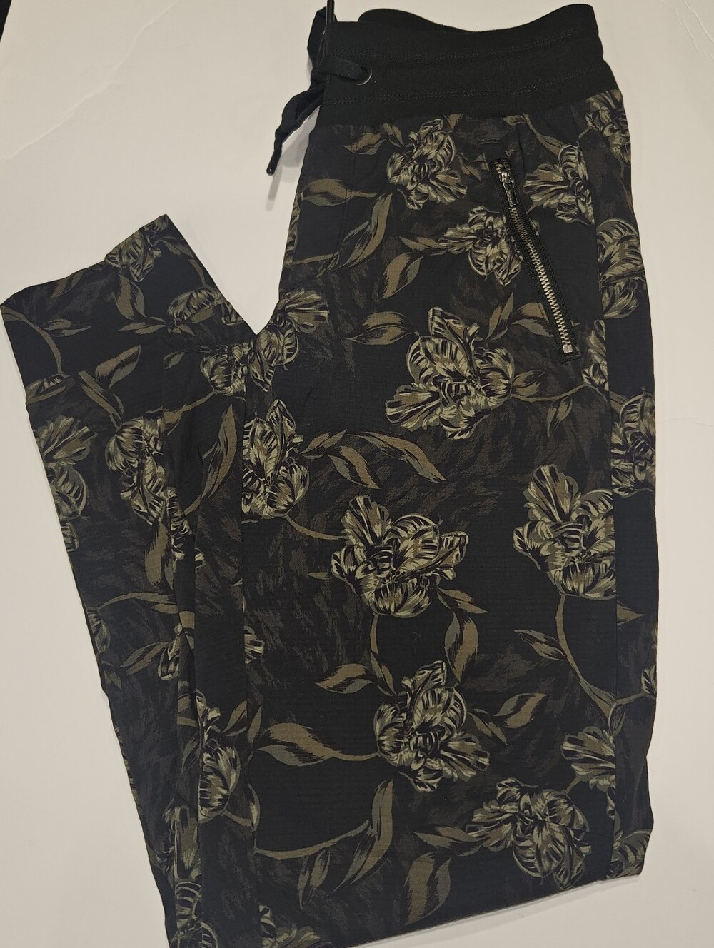 Athleta Black Joggers with Olive Floral Print